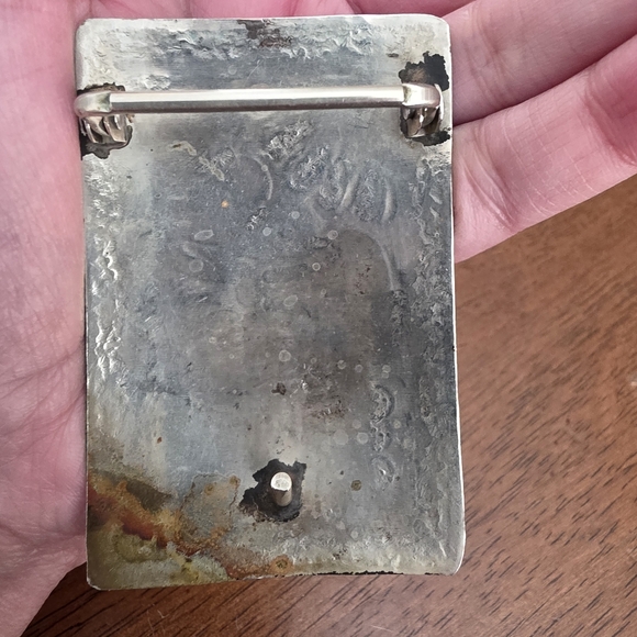 Vintage Silver Navajo Peyote Belt Buckle with Turquoise and Red Design - Picture 12 of 13